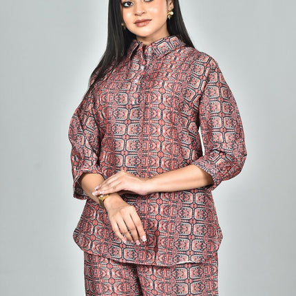 Morchari Digital Print Semi Muslin Co-Ord Set Top & Trouser-Multicolor