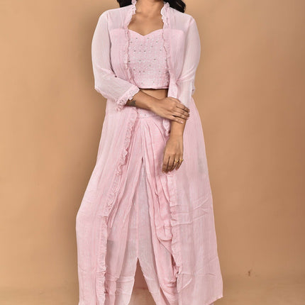 Morchari Women Hand Embroidery Crop Top-Pink