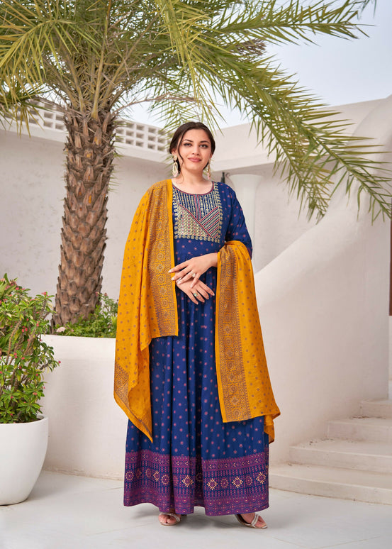 Aastha Fashion Blue Rayon Party Wear Designer Gown Collection