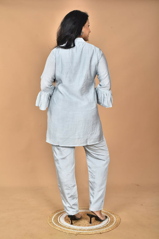 Morchari Women Hand Embroidery Co-Ords-Grey