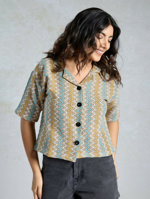 Multi Knited Wevon Designer Shirt - Hiral Fashion