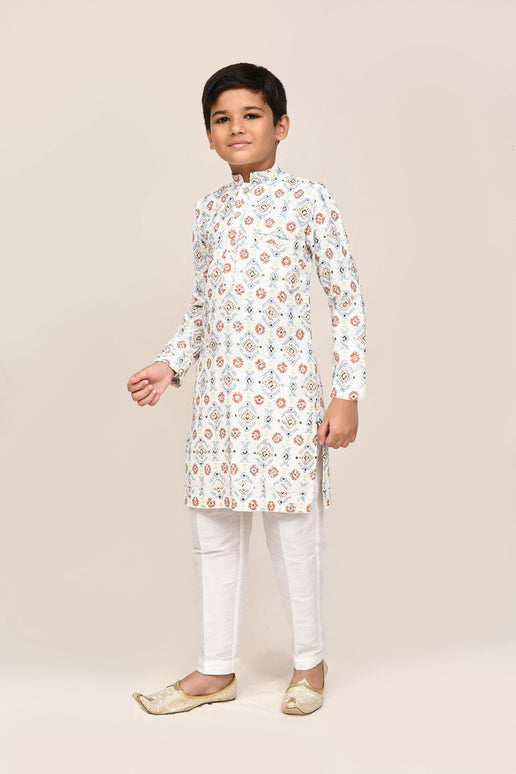 Joban Fashion Cotton White Kurta With Straight Fit Pant