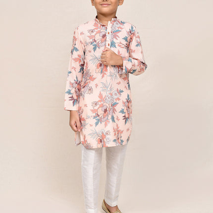 Joban Fashion Cotton Silk Peach Kurta With Straight Fit Pant