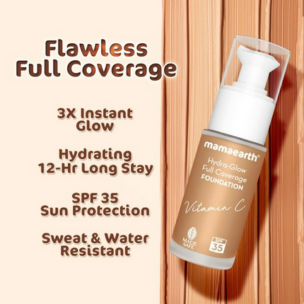 Mamaearth Hydra-Glow Full Coverage Foundation With Vitamin C & Turmeric - Caramel Glow