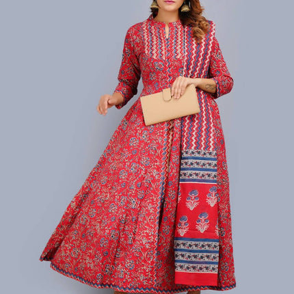 Shehnai Red Anarkali Double Dress With Matching Printed Dupatta