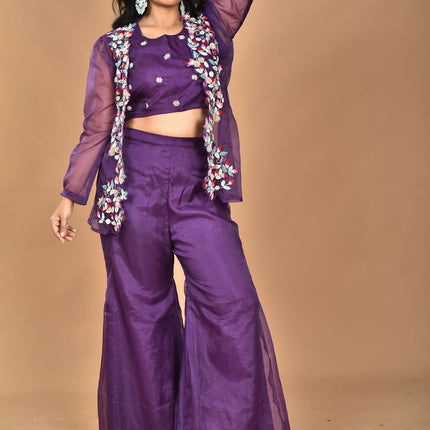 Morchari Women Hand Embroidery Crop Top-Purple