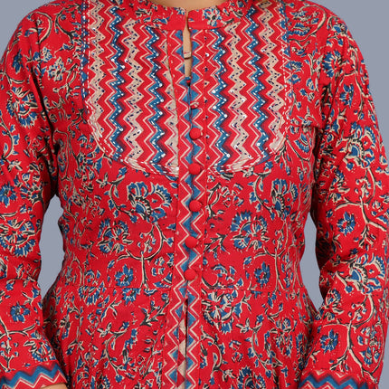 Shehnai Red Anarkali Double Dress With Matching Printed Dupatta