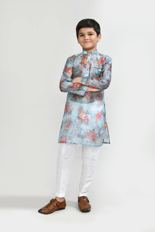 Joban Fashion Georgette Sea Green Kurta With Straight Fit Pant