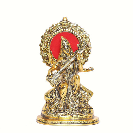 KridayKraft Gold-Polished Maa Saraswati Metal Statue