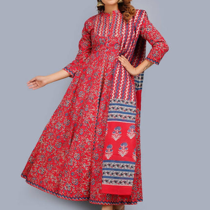 Shehnai Red Anarkali Double Dress With Matching Printed Dupatta