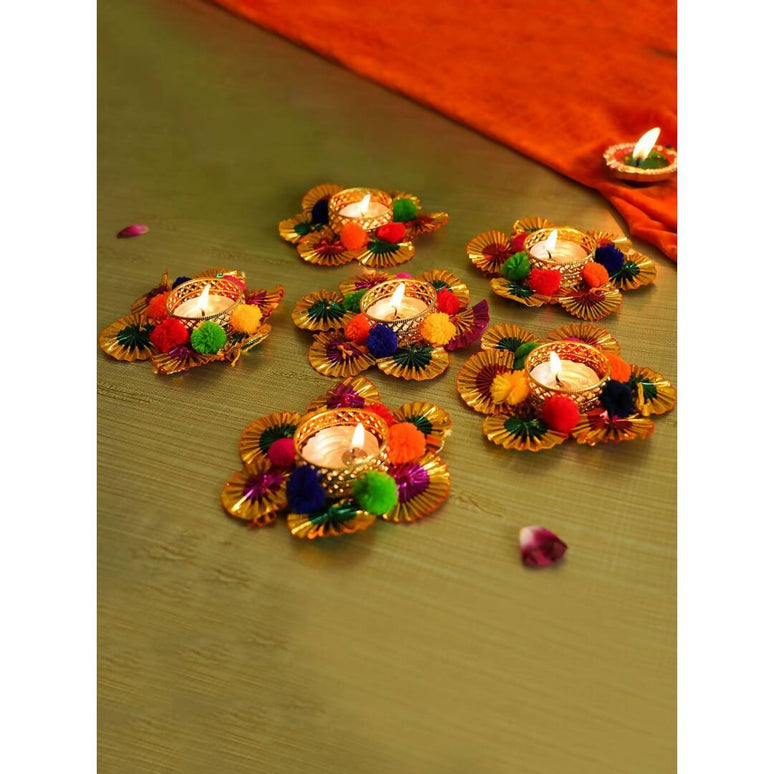 Tied Ribbons Multi Set of 6 Diwali Decoartion Flower Tealight Candle Holder