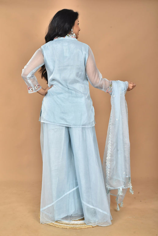 Morchari Women And Hand Embroidery Palazzo Set-Sky Blue