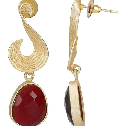 Joban Fashion Women Red Stone Matte Gold Earrings