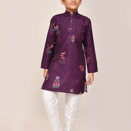 Joban Fashion Art Silk Purple Kurta With Straight Fit Pant