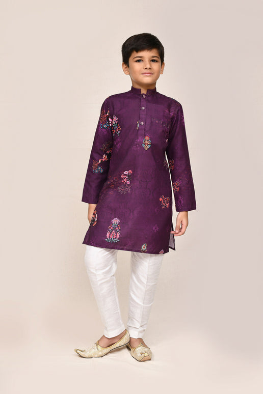 Joban Fashion Art Silk Purple Kurta With Straight Fit Pant