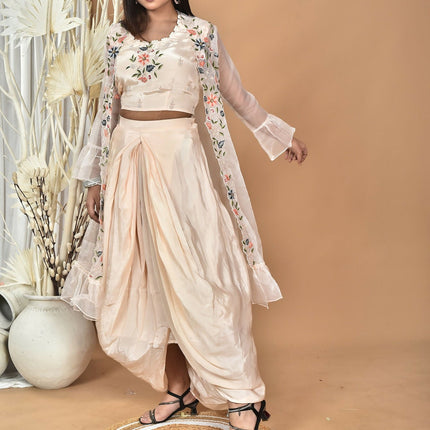 Morchari Women Hand Embroidery Crop Top-Light Peach