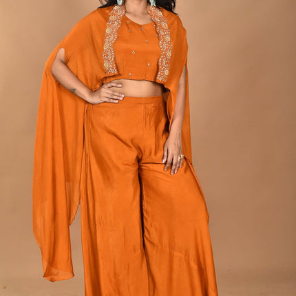 Morchari Women And Hand Embroidery Palazzo Set-Mustard