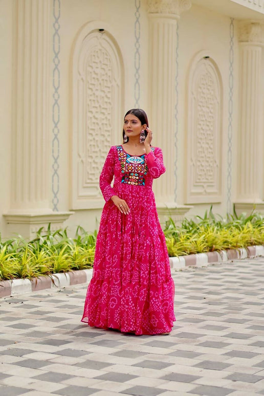 Aastha Fashion Pink Faux Georgette Navratri Designer Gown Collection