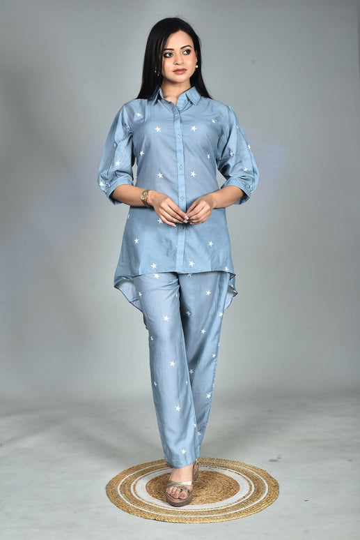 Morchari Digital Print Semi Muslin Co-Ord Set Top & Trouser-Multicolor