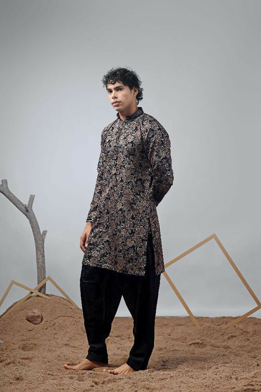 Black Modal Designer Printed Kurta Set - Mahotsav