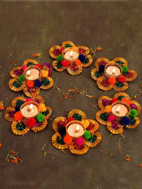 Tied Ribbons Multi Set of 6 Diwali Decoartion Flower Tealight Candle Holder