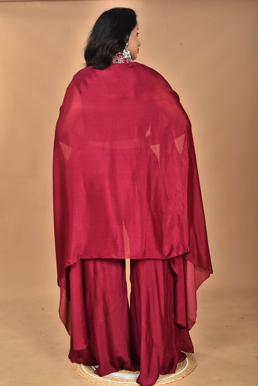 Morchari Women And Hand Embroidery Palazzo Set-Magenta