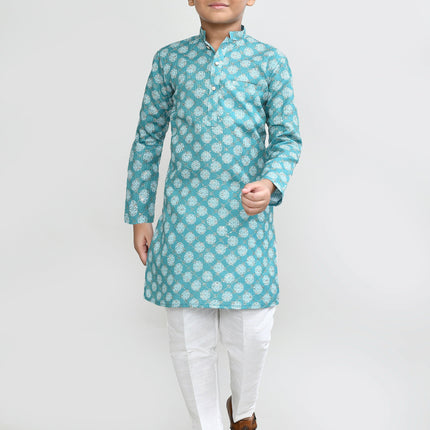 Joban Fashion Cotton Green Kurta With Straight Fit Pant