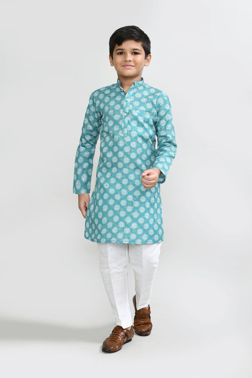 Joban Fashion Cotton Green Kurta With Straight Fit Pant