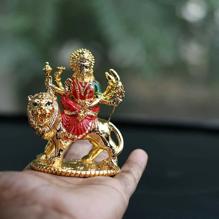 Collectible India Gold-Polished Goddess Maa Durga Sherawali Mata Idol
