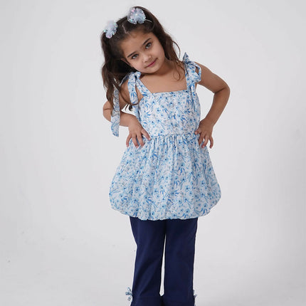 LH Luxury Fashion Ana Shoulder Tie-Up Balloon Top & Flared Trouser Set