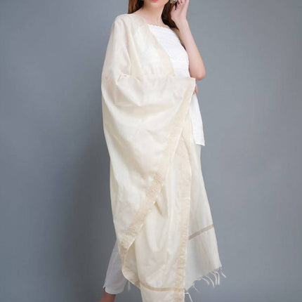 Shehnaai Chanderi Silk Dupatta In Offwhite Colour Golden Border
