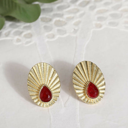 Joban Fashion Women Miny Size Red Stone Matte Gold Earrings