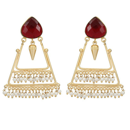 Joban Fashion Women Handcrafted Red Stone Matte Gold Earrings