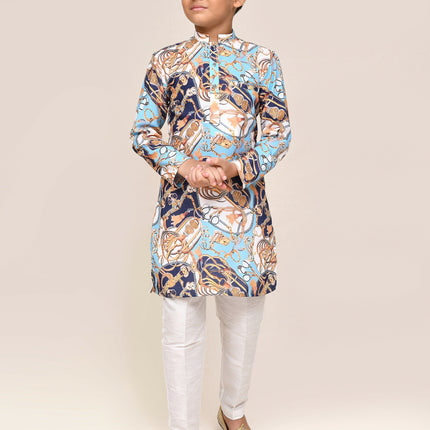 Joban Fashion Cotton Silk Blue Kurta With Straight Fit Pant