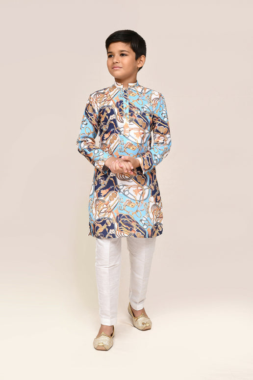 Joban Fashion Cotton Silk Blue Kurta With Straight Fit Pant