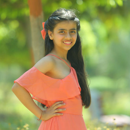 LH Luxury Fashion Lilah Maxi Dress – Elegant Off-Shoulder Ruffled Maxi Dress for Girls