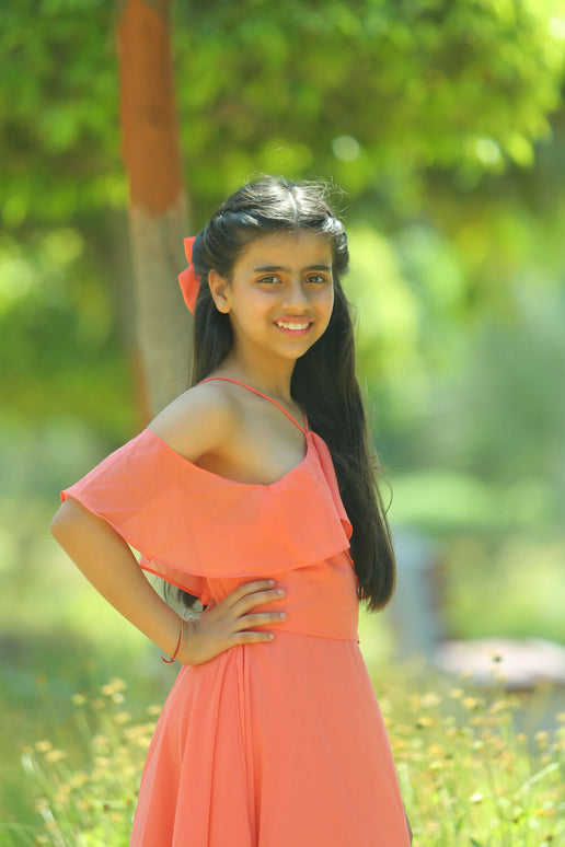 LH Luxury Fashion Lilah Maxi Dress – Elegant Off-Shoulder Ruffled Maxi Dress for Girls