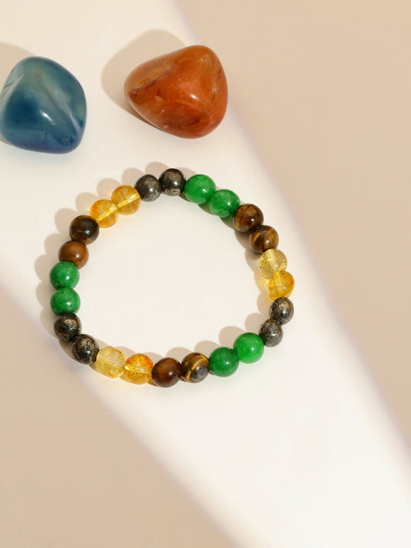 Red Carnelian, Lapis Lazuli, Amethyst, Yellow Citrine Crystal and Green Avanturine Multicoloured Cyrstal Beads bracelet - Ruby Raang