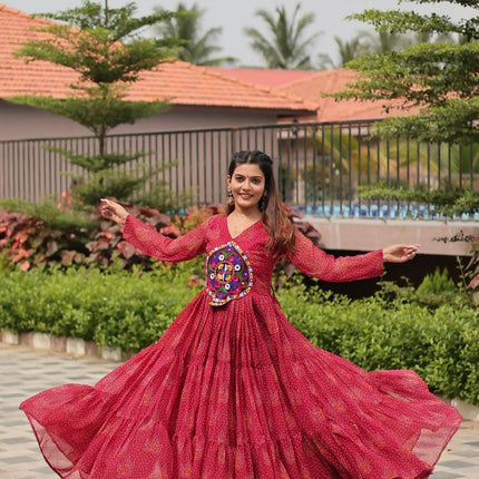 Aastha Fashion Red Faux Georgette Navratri Designer Gown Collection