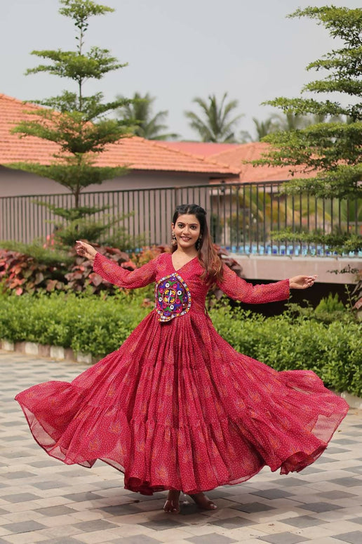 Aastha Fashion Red Faux Georgette Navratri Designer Gown Collection