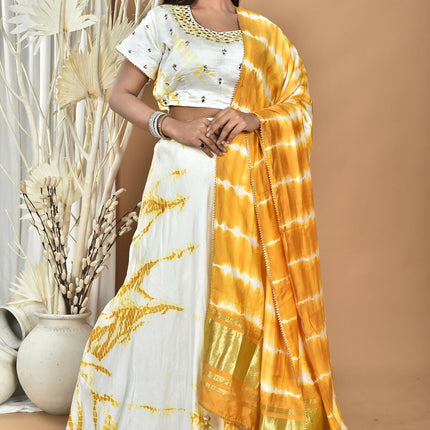 Morchari Women Tai Dai And Hand Embroidery Lehenga-Yellow