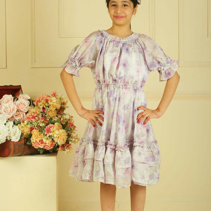 LH Luxury Fashion Kiara Petal Glow Dress – Elegant Lilac Floral Dress for Girls