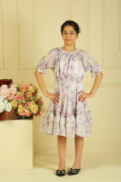 LH Luxury Fashion Kiara Petal Glow Dress – Elegant Lilac Floral Dress for Girls