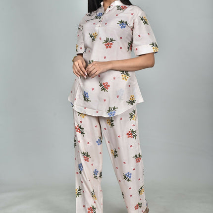 Morchari Digital Print Semi Muslin Co-Ord Set Top & Trouser-Multicolor