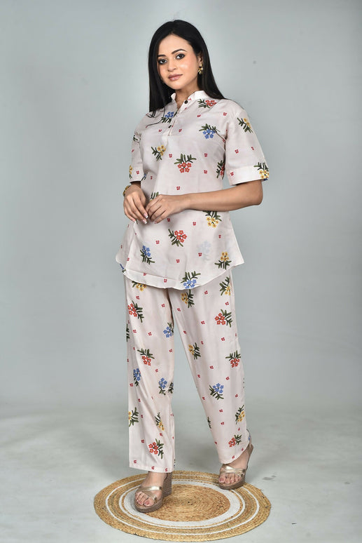 Morchari Digital Print Semi Muslin Co-Ord Set Top & Trouser-Multicolor