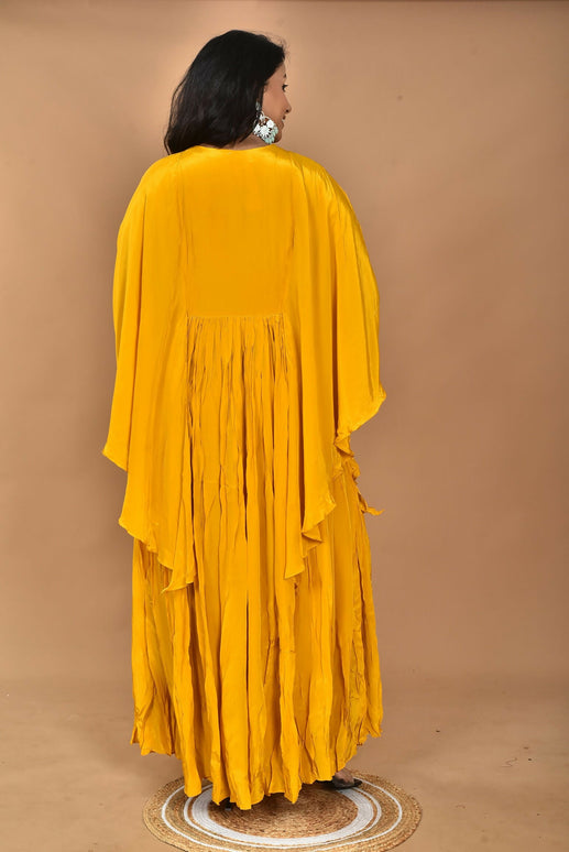 Morchari Kaftan Zari Embroidery Work Gown-Yellow