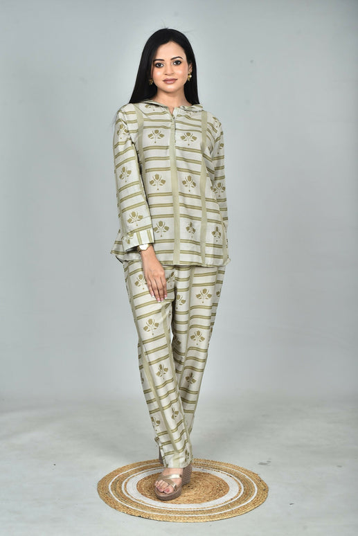 Morchari Digital Print Semi Muslin Co-Ord Set Top & Trouser-Multicolor