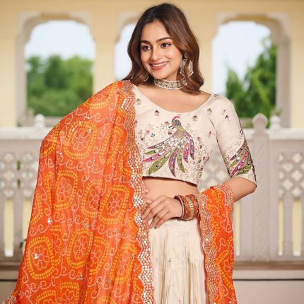 Aastha Fashion Off White Pure Tissue silk Designer Lehenga Choli Collection