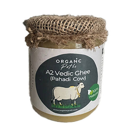Organic Potli A2 Vedic Ghee Pahadi Cow |  A2 Gir Cow Organic A2 Ghee Vedic Bilona Method Grassfed Cultured Traditional Curd Bilona Ghee, Glass Bottle