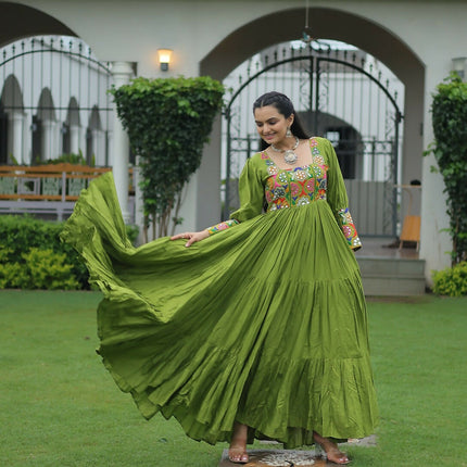 Aastha Fashion Green Rayon Party Wear Designer Gown Collection